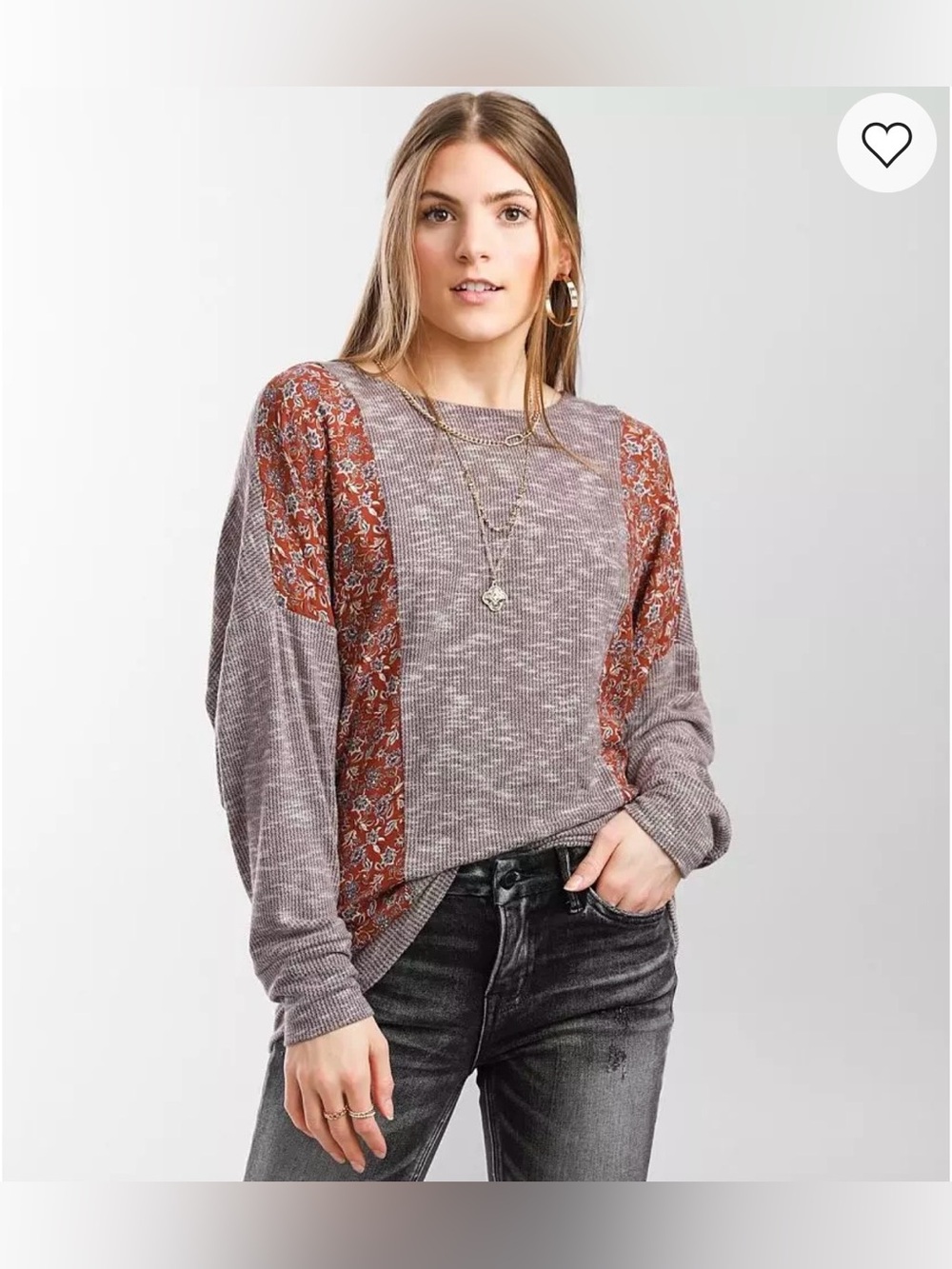 Daytrip Mauve Knit Top with Rust Floral Panels